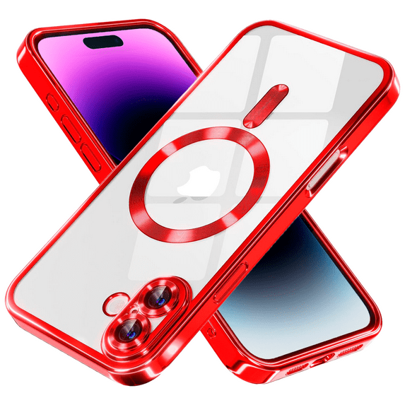 Entronix Magnetic Clear Case for iPhone 16 Plus, Slim Fit, Anti-Drop Shockproof, Red