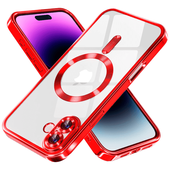 Entronix Magnetic Clear Case Compatible with iPhone 16 Plus, Flexible Fashion Cover, Red