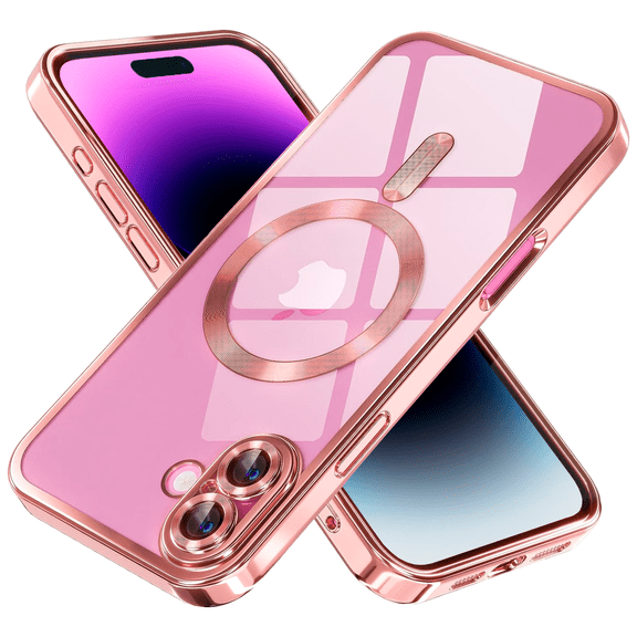 Entronix Magnetic Clear Case for iPhone 16 Plus, Slim Fit, Anti-Drop Shockproof, Rose