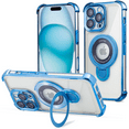 thumbnail image 1 of Entronix Magnetic Clear Case for iPhone 16 Pro Max, Built-in Kickstand Ring Shockproof Bumper, Blue, 1 of 7