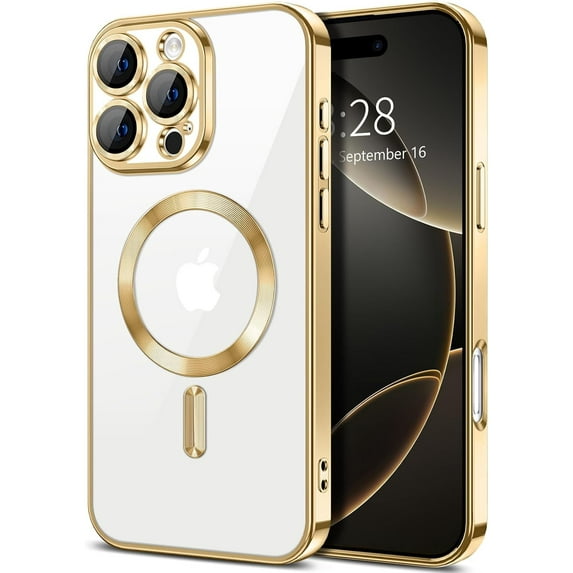 Entronix Magnetic Clear Case for iPhone 16 Pro Max, Slim Fit, Anti-Drop Shockproof, Gold