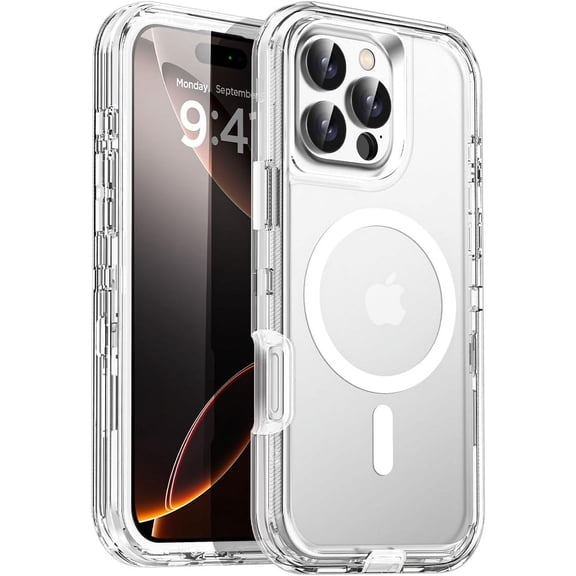 Entronix Magnetic Clear Case Compatible with iPhone 16 Pro Max, Heavy Duty Rugged Cover