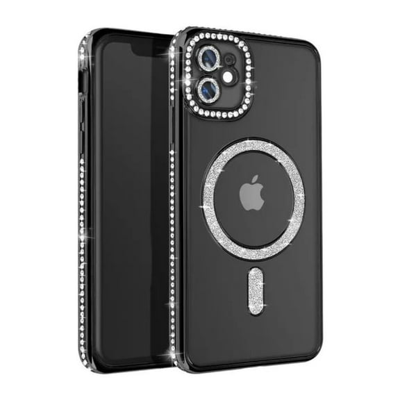 Entronix Magnetic Crystal Case for iPhone 11, Luxury Rhinestone Cute Bumper Cover for Girls, Black