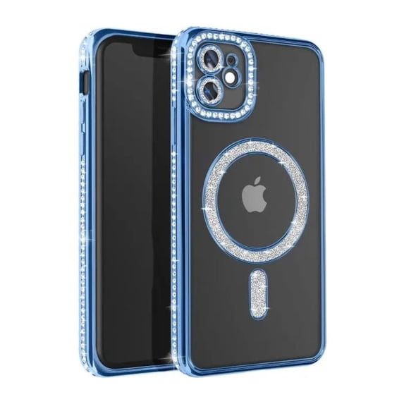 Entronix Magnetic Clear Case Compatible with iPhone 11, Sparkly Crystal Cover, Blue