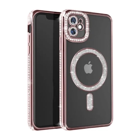 Entronix Magnetic Clear Case Compatible with iPhone 11, Sparkly Crystal Cover, Rose
