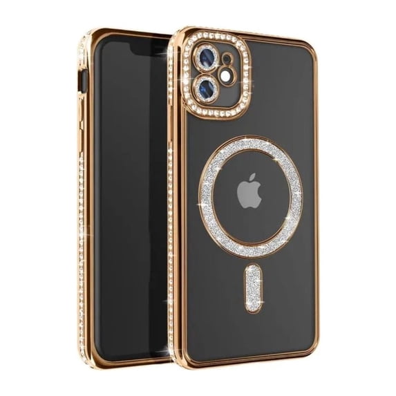 Entronix Magnetic Clear Case Compatible with iPhone 11, Sparkly Crystal Cover, Gold