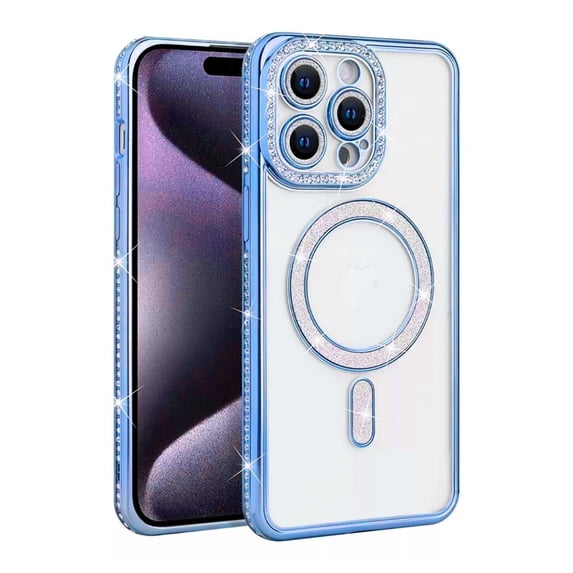 Entronix Magnetic Clear Case Compatible with iPhone 14 Pro, Sparkly Crystal Cover, Blue