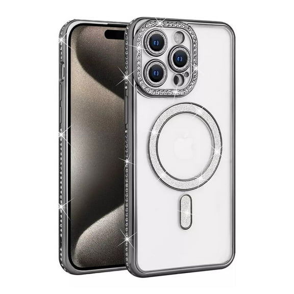 Entronix Magnetic Crystal Case for iPhone 14 Pro Max, Luxury Rhinestone Cute Bumper Cover for Girls, Black