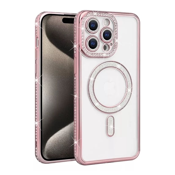 Entronix Magnetic Clear Case Compatible with iPhone 14 Pro Max, Sparkly Crystal Cover, Rose Gold