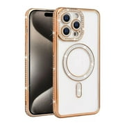 Entronix Magnetic Clear Case Compatible with iPhone 14 Pro Max, Sparkly Crystal Cover, Gold