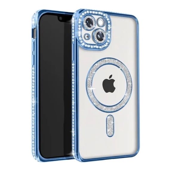 Entronix Magnetic Clear Case Compatible with iPhone 15, Sparkly Crystal Cover, Blue