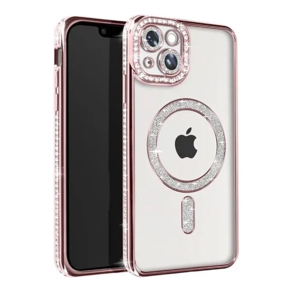 Entronix Magnetic Clear Case Compatible with iPhone 15, Sparkly Crystal Cover, Rose