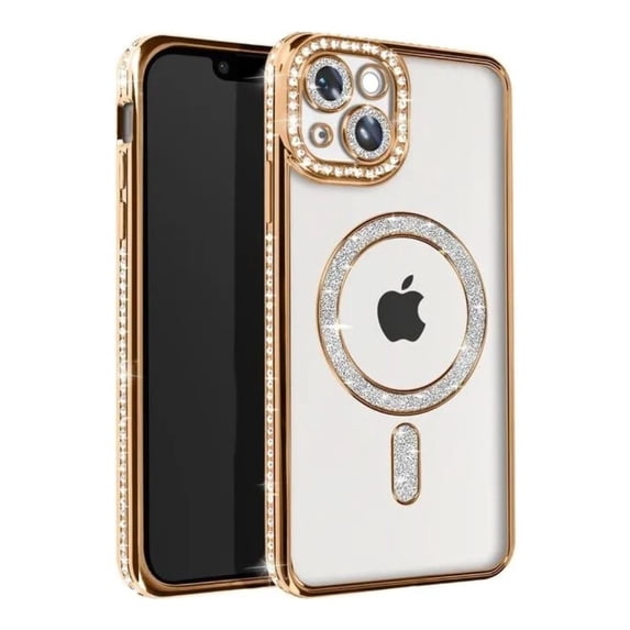 Entronix Magnetic Clear Case Compatible with iPhone 15, Sparkly Crystal Cover, Gold