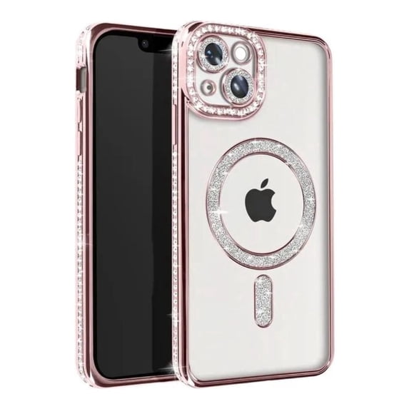 Entronix Magnetic Clear Case Compatible with iPhone 15 Plus, Sparkly Crystal Cover, Rose