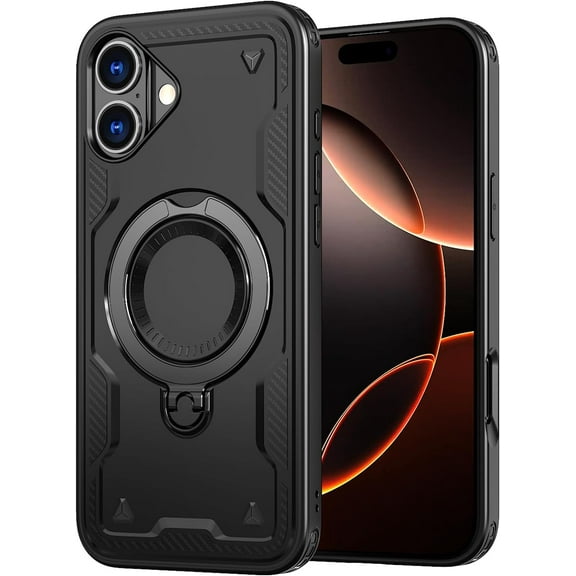 Entronix Magnetic Heavy Duty Case Designed for iPhone 16 Plus Kickstand Shockproof Armor, Black