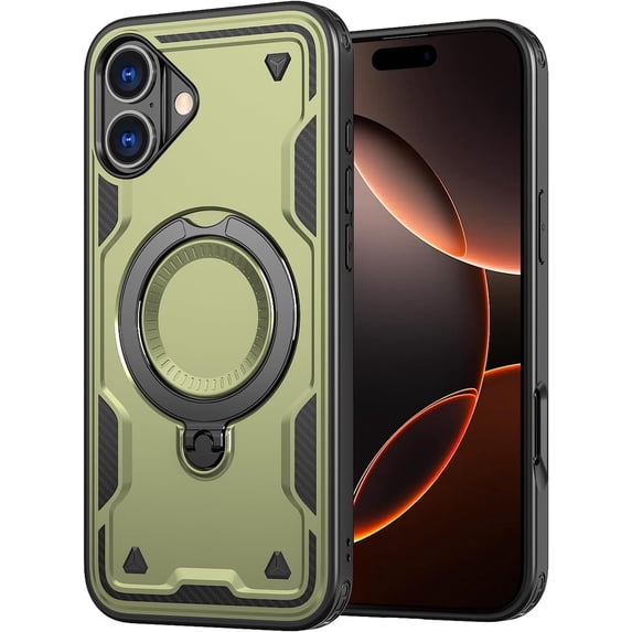 Entronix Magnetic Phone Case Compatible with iPhone 16 Plus, Foldable Kickstand Cover, Green