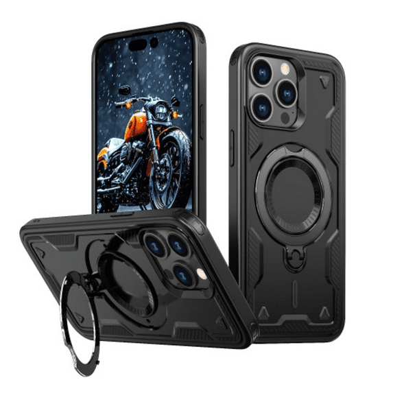 Entronix Magnetic Heavy Duty Case Designed for iPhone 16 Pro Kickstand Shockproof Armor, Black