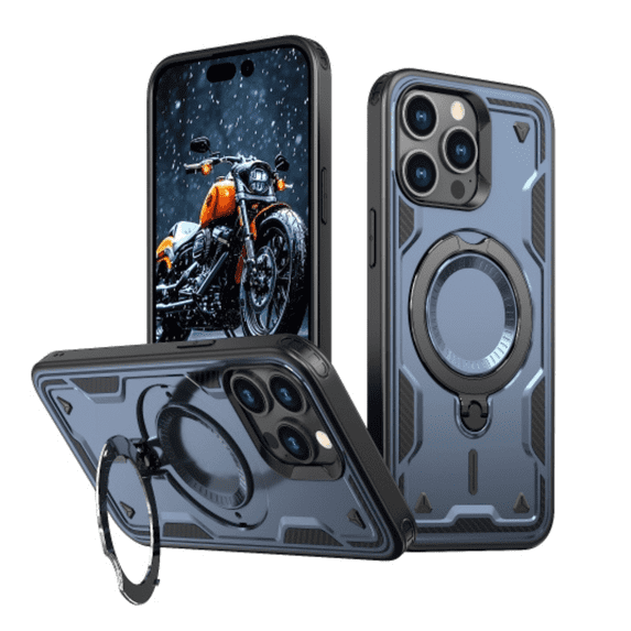 Entronix Magnetic Phone Case Compatible with iPhone 16 Pro, Foldable Kickstand Cover, Blue