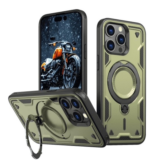 Entronix Magnetic Phone Case Compatible with iPhone 16 Pro, Foldable Kickstand Cover, Green