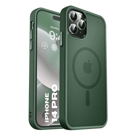 Entronix Magnetic Case Compatible with iPhone 14 Pro, Translucent Matte Cover, Green