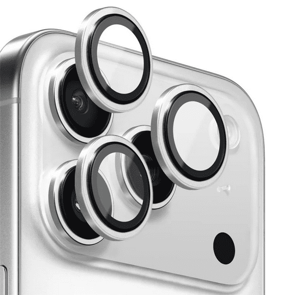 Entronix Metal Camera Lens Cover for iPhone 17 Pro Max, HD Tempered Glass Lens Protector, Silver