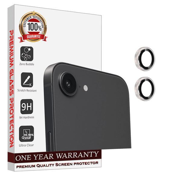 [ 2 Pack ] Entronix Metal Camera Lens Cover for iPhone 16e, HD Tempered Glass Lens Protector, Silver