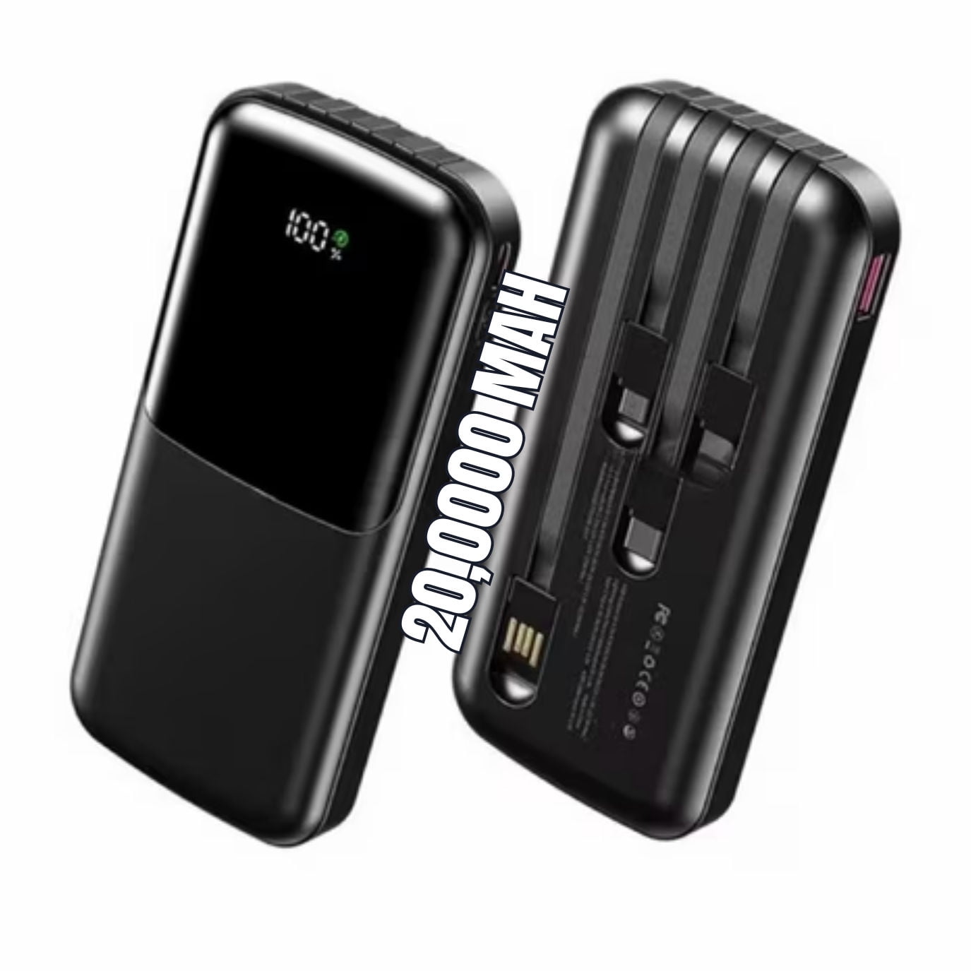 Entronix 3-in-1 Power Bank with Built-In Cables, 20000 mAh Portable Charger 22.5W Digital Display, Black
