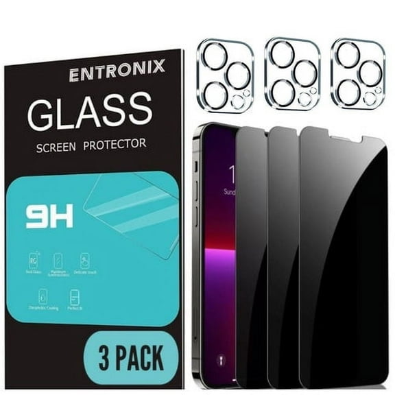 Entronix Privacy Screen Protector Tempered Glass and Camera Lens Protector for iPhone 13 Pro Max, 6 Pack