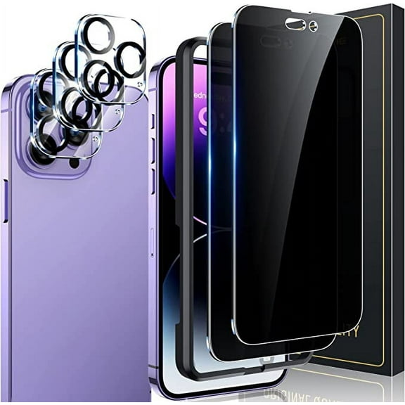 Entronix Privacy Tempered Glass Screen Protector for Apple iPhone 14 Pro, Camera Lens Protector with Anti-Spy Tempered Glass Film, 3-Pack for iPhone 14 Pro