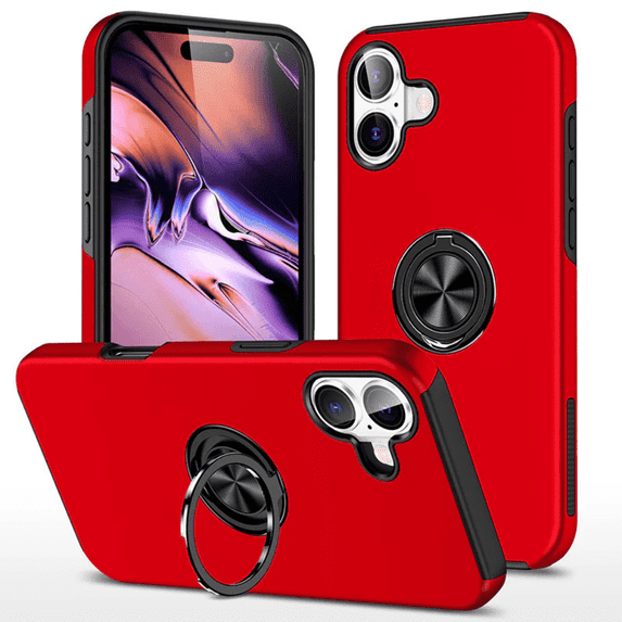 Entronix Protective Case Compatible with iPhone 16 Plus, Ring Holder Slim Cover, Red