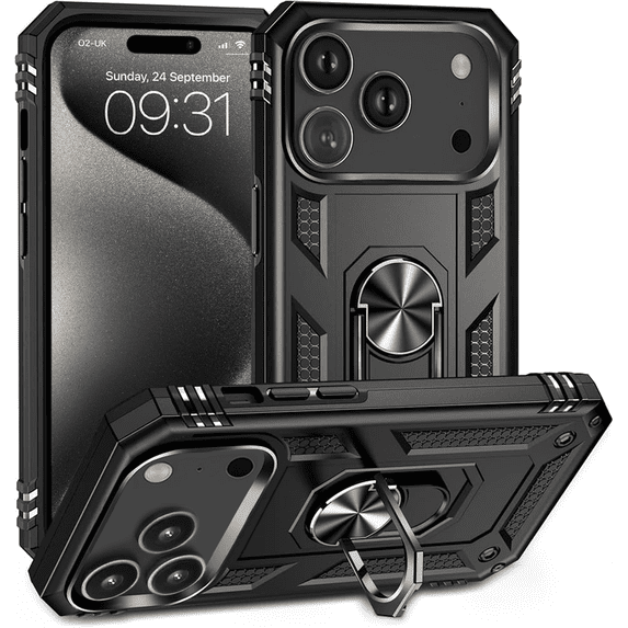 Entronix Protective Case Compatible with iPhone 17 Pro Max / iPhone 18 Pro Max, Ring Holder Hard Cover, Black