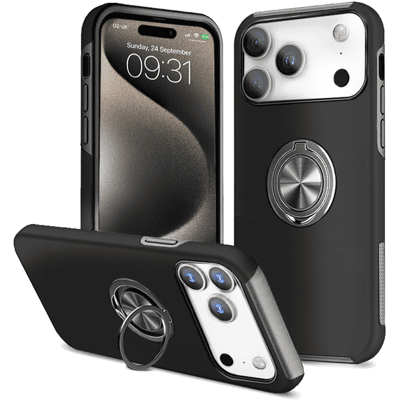 Entronix Protective Case Compatible with iPhone 17 Pro Max / iPhone 18 Pro Max, Ring Holder Slim Cover, Black