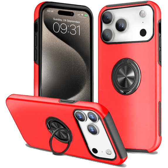 Entronix Protective Case Compatible with iPhone 17 Pro Max / iPhone 18 Pro Max, Ring Holder Slim Cover, Red