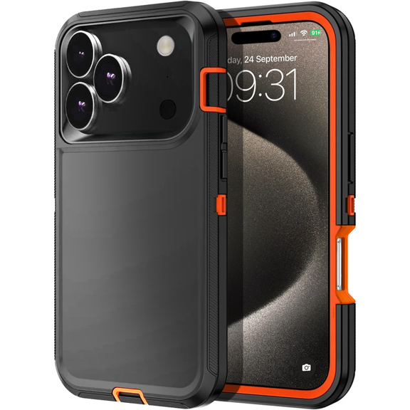 Entronix Rugged Heavy Duty Case for iPhone 17 Pro – Triple-Layer Protective Bumper Cover, Orange