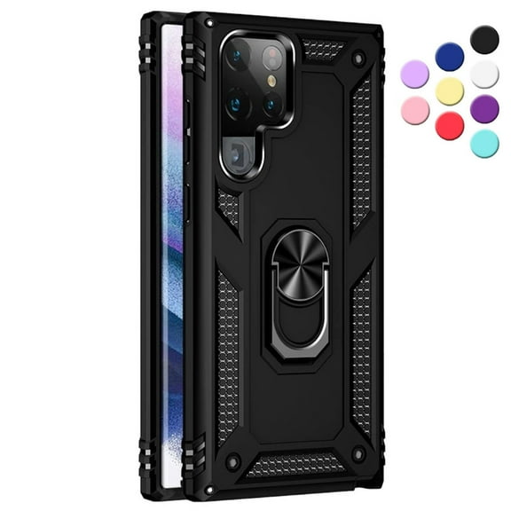 Entronix for Samsung Galaxy S21 Ultra Heavy Duty Case with Rotating Ring Military Grade Protection with Shockproof Kickstand Cover for S21 Ultra 5G 6.8 inch (Black)