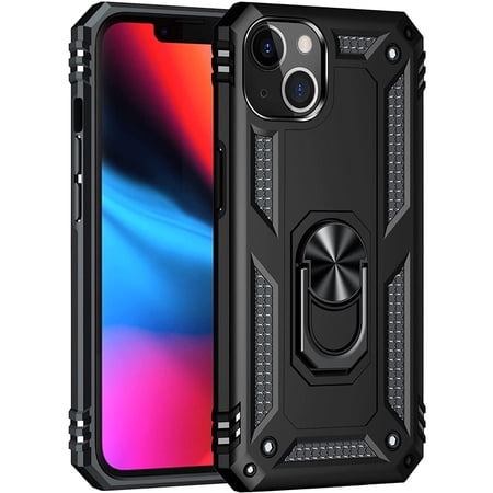 Entronix Shockproof Heavy Duty Protective Case with Kickstand for iPhone 15 Plus, Black