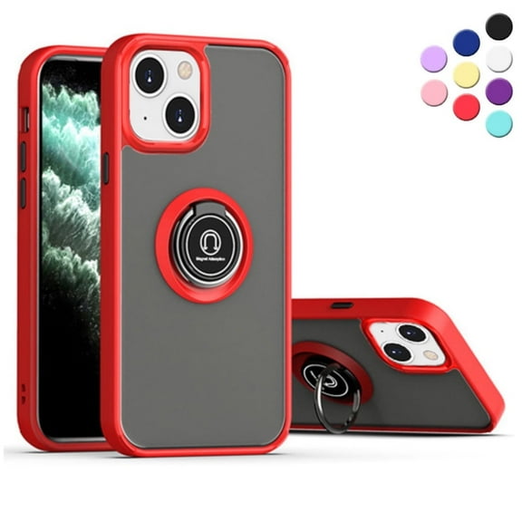 Entronix Shockproof Matte Case Designed for iPhone 13 Mini, Shockproof Rotating Holder Ring, Red