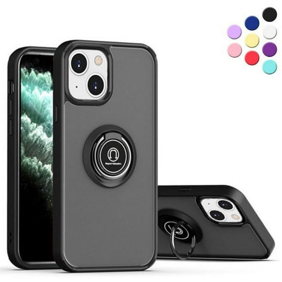 Entronix Shockproof Matte Case Designed for iPhone 14, Shockproof Rotating Holder Ring, Black