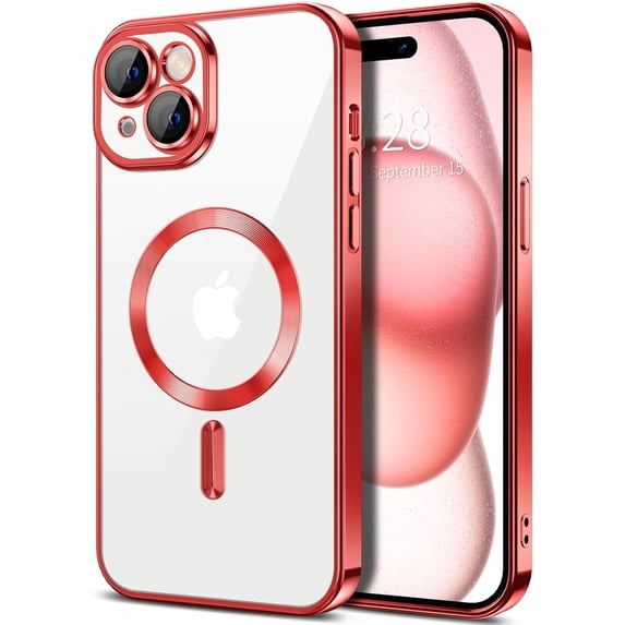 Entronix Magnetic Clear Case Compatible with iPhone 15 Plus, Flexible Fashion Cover, Red