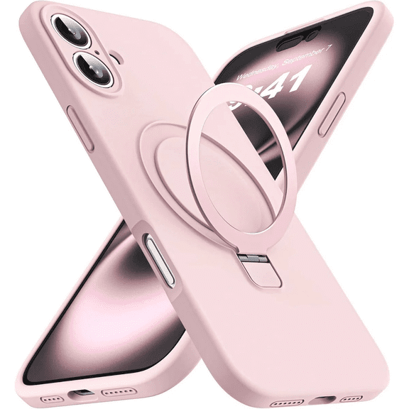 Entronix Silicone Case Designed for Apple iPhone 16 Plus with Stand, Protection Shockproof Dropproof Dustproof Slim Design Phone Cover for Apple iPhone 16 Plus, Pink