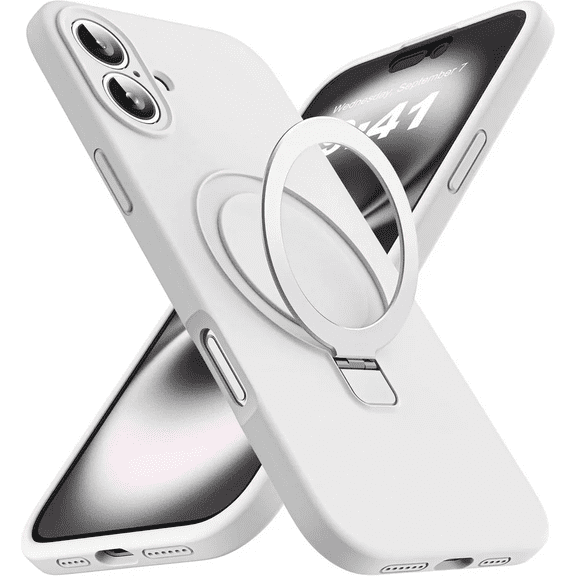 Entronix Silicone Case Designed for Apple iPhone 16 Plus with Stand, Protection Shockproof Dropproof Dustproof Slim Design Phone Cover for Apple iPhone 16 Plus, White