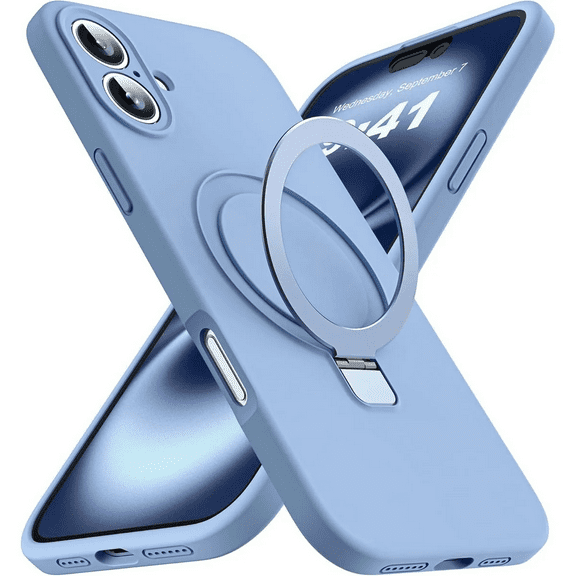 Entronix Silicone Case Designed for Apple iPhone 16 with Stand, Protection Shockproof Dropproof Dustproof Slim Design Phone Cover for Apple iPhone 16, Light Blue