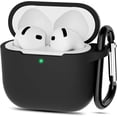 thumbnail image 1 of Entronix Silicone Cover Compatible with AirPods 4th Gen, Case Skin with Carabiner, Black, 1 of 5