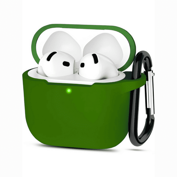 Entronix Silicone Case Skin for Airpods 4th Gen, Shockproof Protective Cover with Clip Hook, Green