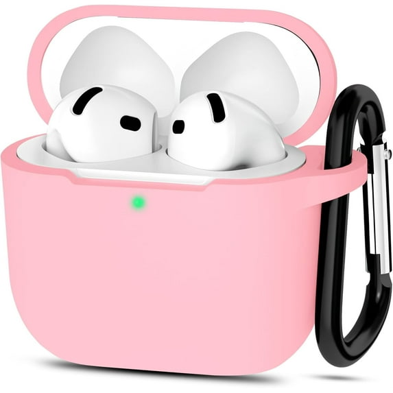 Entronix Silicone Case Skin for Airpods 4th Gen, Shockproof Protective Cover with Clip Hook, Light Pink