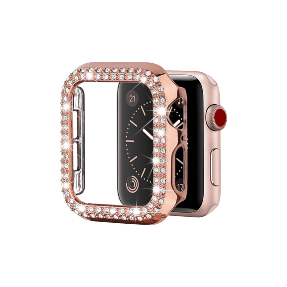Entronix Smartwatch Protective Case Compatible with Apple Watch Series 6/5/4/SE, 44mm — Snap On Rhinestone Crystals Guard Bumper Full Coverage with Built-In Screen Protector, Rose