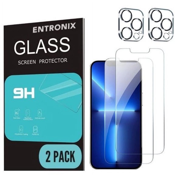[2 Pack] Entronix Clear Tempered Glass for iPhone 12 Pro + Camera Lens Protector