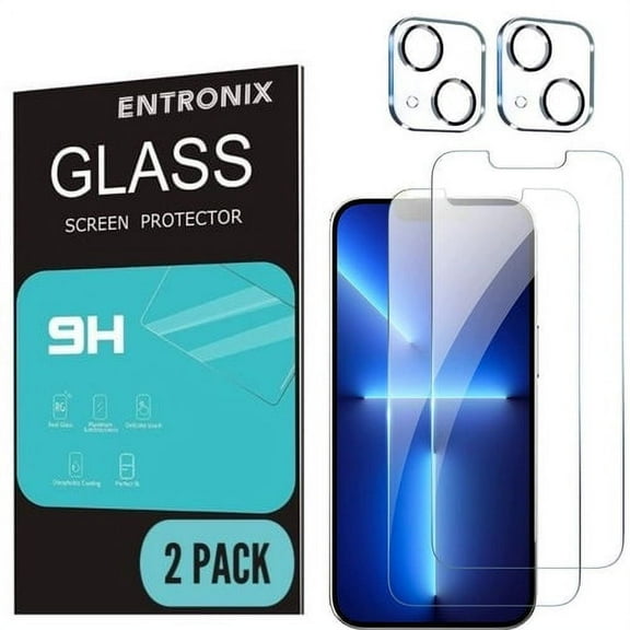 Entronix Tempered Glass Screen Protector for iPhone 13, 2 Tempered Glass with 2 Camera Glass Lens Cover Flim [Case Friendly][Scratch-Resistant]