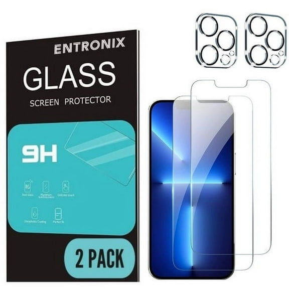 Entronix Tempered Glass Screen Protector for iPhone 12 Pro Max, 2 Tempered Glass with 2 Camera Glass Lens Cover Flim [Case Friendly][Scratch-Resistant]