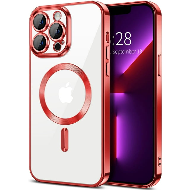 Entronix Transparent Phone Case for Apple iPhone 12 Pro Max Clear Magnetic Case, [Yellow Resistant] Slim Fit Shockproof Transparent Crystal Clear Magnetic Case for Apple iPhone 12 Pro Max, Red